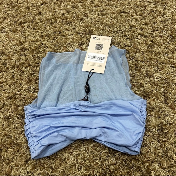 Oh Polly Size US 0 NWT Yume Sheer Panelled Ruched Crop Top in Periwinkle Blue - Picture 4 of 6